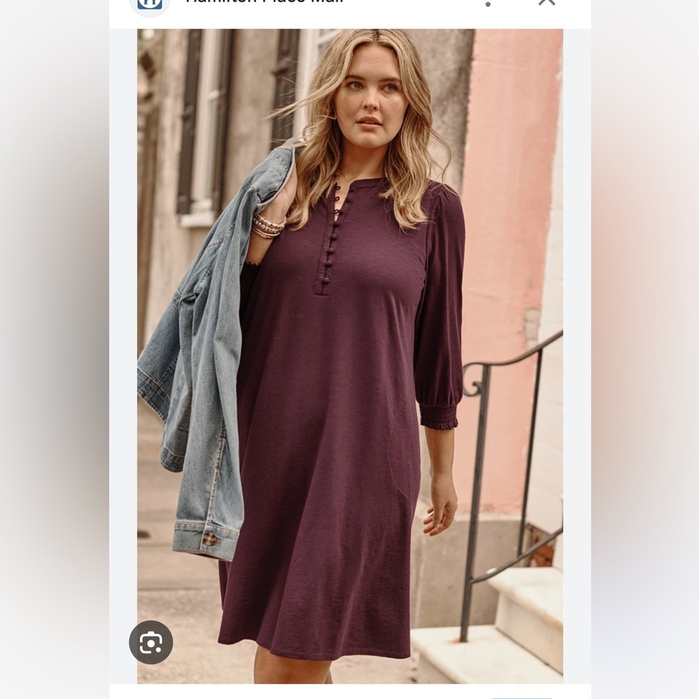 J. Jill Spiced Wine Burgundy Plum Cottagecore Fall Smocked Henley Dress